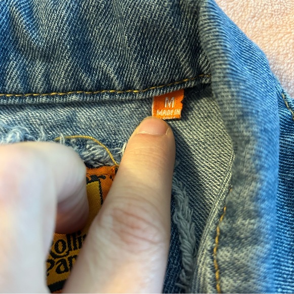 Rolling Paper blue denim distressed button up vest size M frayed edges - Picture 4 of 8